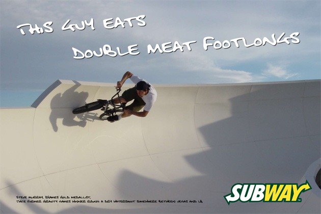 When you are X Games and Gravity Games champion and have a friend who owns a string of Subways, suddenly you are on a poster and appear in shop windows nationwide! – Subway poster [waterchute, Vegas].