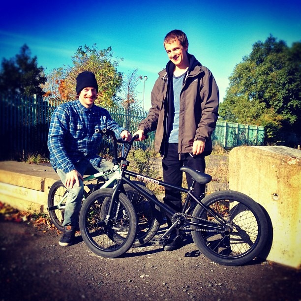 Out riding street in the Autumn sun with @Philyde and @FITBIKECO's Addy Snowdon. Just shot Addy's first ever non-grind photo for a bike check next issue. #Happydays #Liverpool
