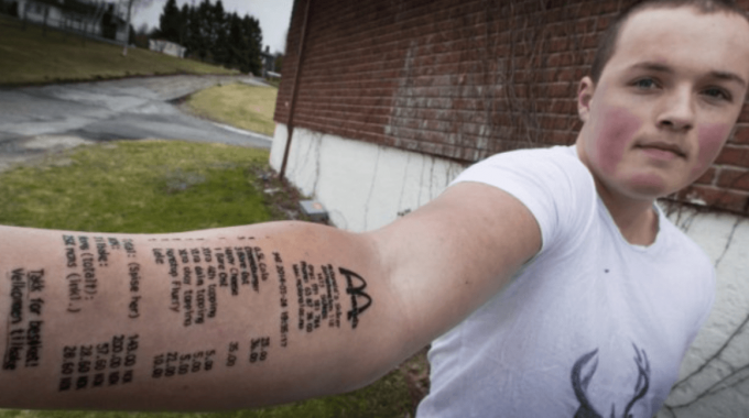 Off Topic: McLOL Norwegian lad gets Maccy's receipt tattooed on his arm
