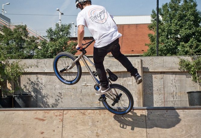 The extra kick a steep ramp will give you will send you up over the deck, as opposed to out into the middle of it. It’ll also help with keeping the front end up when the whip comes around.