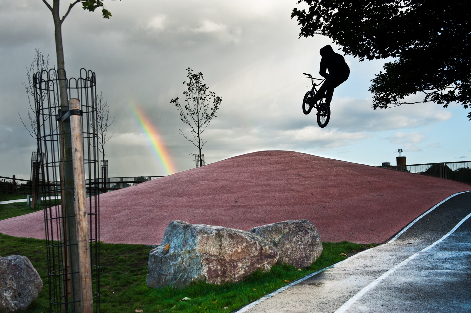 Biz didn't want to taste the rainbow , so we shot a bar fakie in the wet instead.