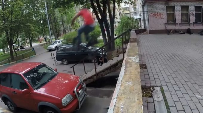 BMXer Crashes Into Parked Vehicle