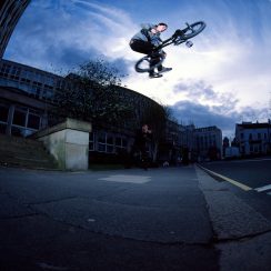 Brandon Kitson sending the whip drop into the street at a famous Leeds spot.