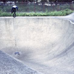 Guest rider Matt Priest with the huge footjam to fakie in ROM's performance bowl.