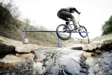 Challenge: grind over water... Anthony Watkinson with the crook.