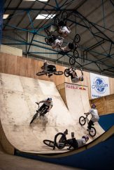Kieran Reilly attempts a triple flair during the Triple Flair project at Asylum Skatepark in Nottingham, on May, 14 2021