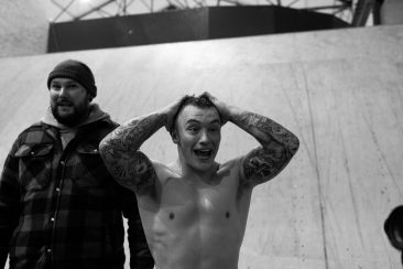 Kieran Reilly celebrates during the Triple Flair project at Asylum Skatepark in Nottingham, on January, 06 2022