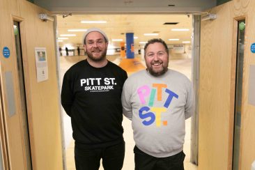 Jacob Skinner, left (Skatepark Manager) & Dave Morgan, Right (Skatepark Ramp Builder) two of the main masterminds behind Pitt St.