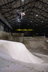 Tom Justice cranking a Turndown over the new corner in The Asylum Skatepark. Photo: Adam Lievesley